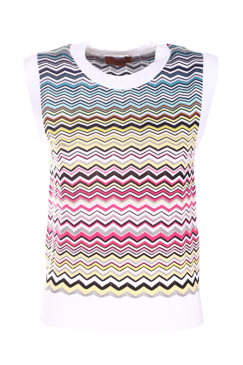 shop MISSONI Saldi Top: Missoni canotta nell' iconica fantasia multicolor.
Lavorato a maglia.
Scollo rotondo.
Interno foderato.
Composizione:  68% Cotone, 31% Viscosa, 1% Poliammide.
Fabbricato in Romania.. DS23SK0X BK022H-SM8N6 number 6088514